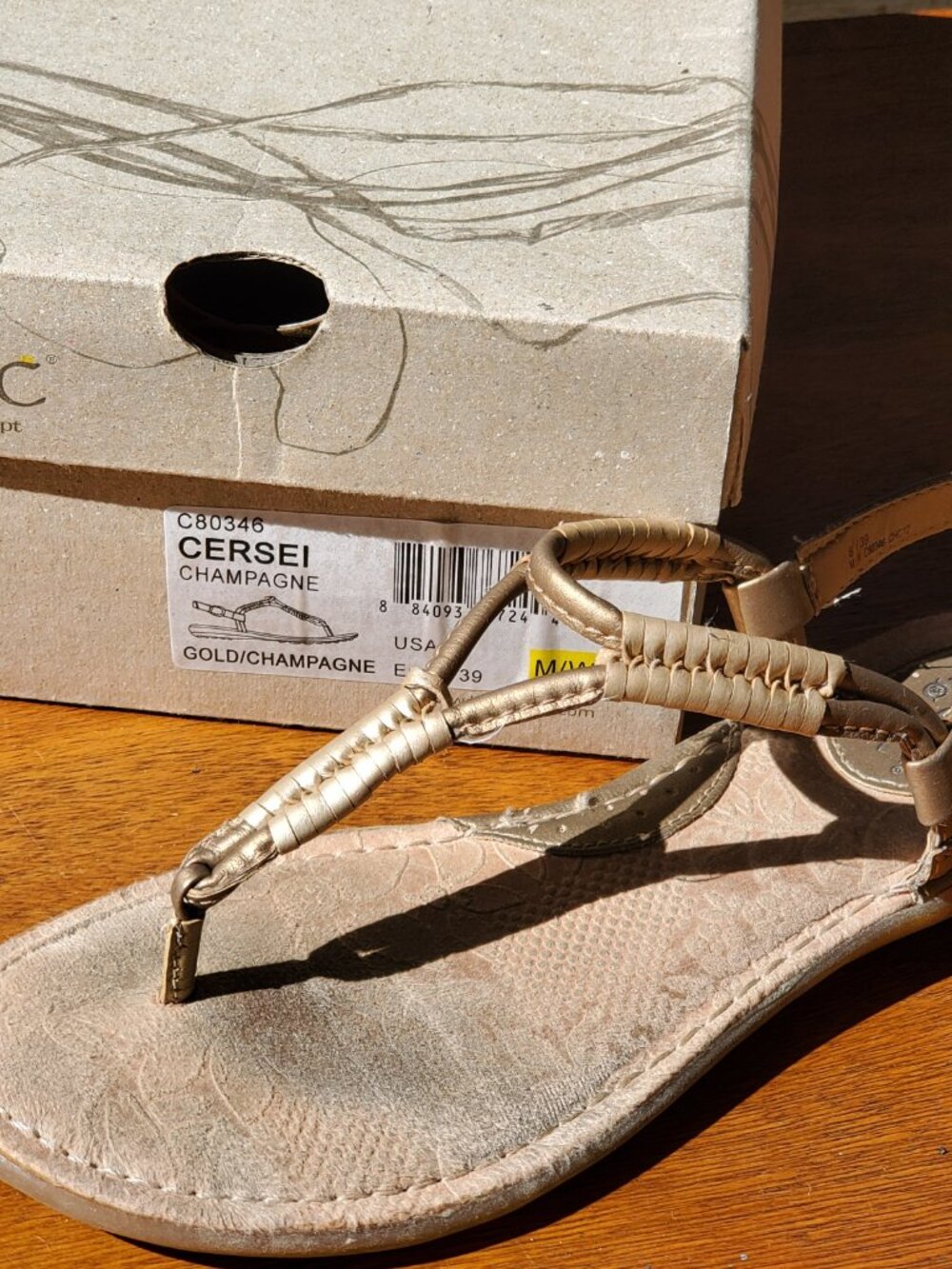 Champagne Gold Born Concept Cersei Thong Sandals, Size 8 - Picture 2 of 5